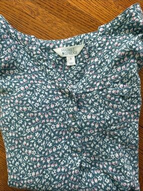 Market & Spruce Slate Blue Floral Button-Front Blouse